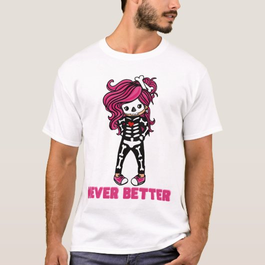 Nooit Beter Skelet Schattige Roze Haar Kawaii Meis T-shirt (Voorkant)