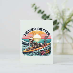 Nooit beter - Skelet surfen op een sunset golf ont Feestdagenkaart