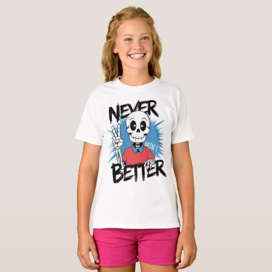 Nooit beter Skeleton Peace Sign T-shirt (Voorkant volledig)