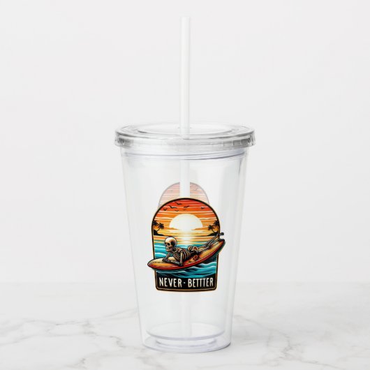 Nooit beter - Skeleton Surfing Sunset Wave Acryl Drinkbeker (Voorkant)