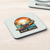 Nooit beter - Skeleton Surfing Sunset Wave Bier Onderzetter (Linkerzijde)