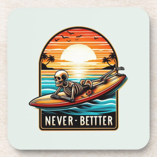 Nooit beter - Skeleton Surfing Sunset Wave Bier Onderzetter (Voorkant)