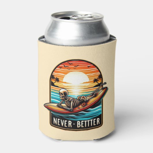 Nooit beter - Skeleton Surfing Sunset Wave Blikjeskoeler (Blikje Voorkant)