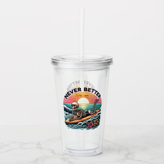 Nooit beter - Skeleton Surfing Sunset Wave Design Acryl Drinkbeker (Voorkant)