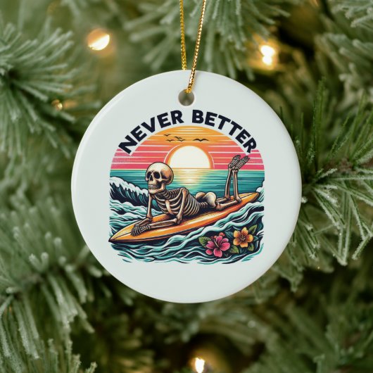 Nooit beter - Skeleton Surfing Sunset Wave Design Keramisch Ornament (Boom)