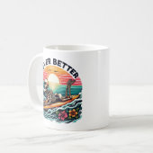 Nooit beter - Skeleton Surfing Sunset Wave Design Koffiemok (Voorkant links)