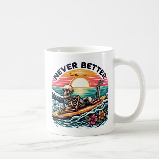 Nooit beter - Skeleton Surfing Sunset Wave Design Koffiemok (Rechts)