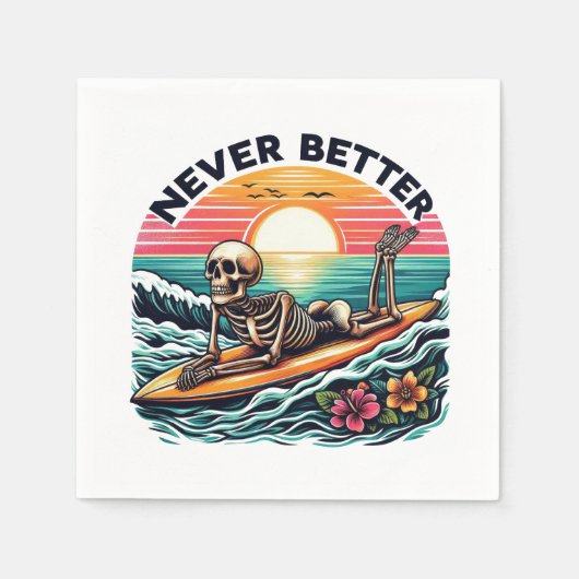Nooit beter - Skeleton Surfing Sunset Wave Design Servet (Voorkant)