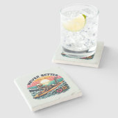 Nooit beter - Skeleton Surfing Sunset Wave Design Stenen Onderzetter (Zijkant)