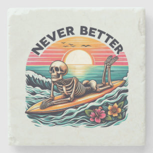 Nooit beter - Skeleton Surfing Sunset Wave Design Stenen Onderzetter