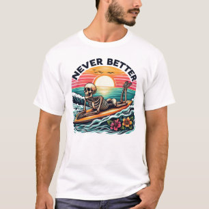 Nooit beter - Skeleton Surfing Sunset Wave Design T-shirt