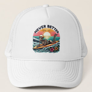 Nooit beter - Skeleton Surfing Sunset Wave Design Trucker Pet