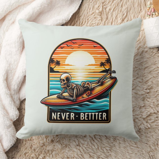 Nooit beter - Skeleton Surfing Sunset Wave Kussen (Deken)