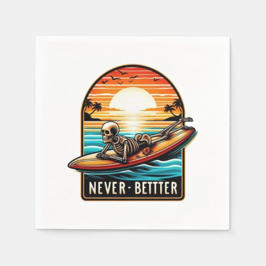 Nooit beter - Skeleton Surfing Sunset Wave Servet (Voorkant)