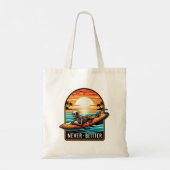 Nooit beter - Skeleton Surfing Sunset Wave Tote Bag (Achterkant)