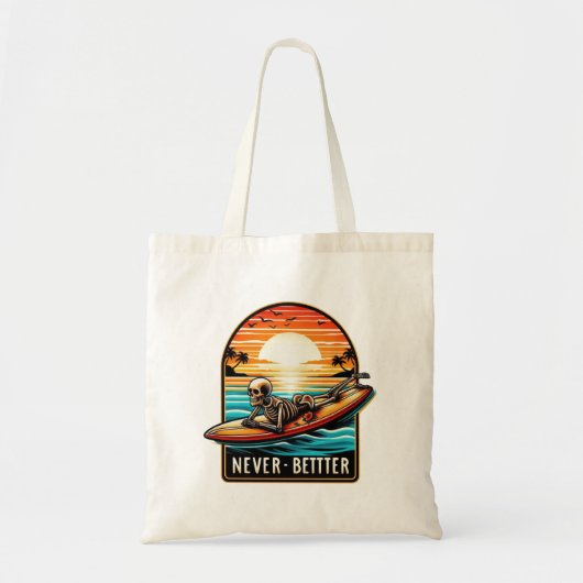 Nooit beter - Skeleton Surfing Sunset Wave Tote Bag (Voorkant)