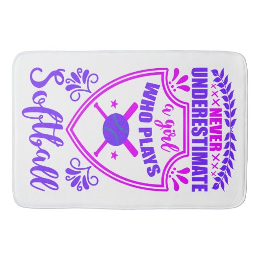 Nooit een meisje onderschatten dat Softball speelt Badmat (Voorkant)