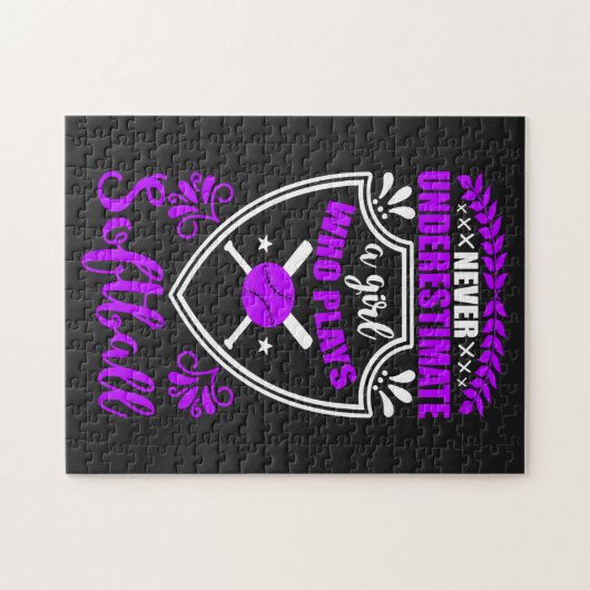 Nooit een meisje onderschatten dat Softball speelt Legpuzzel (Horizontaal)