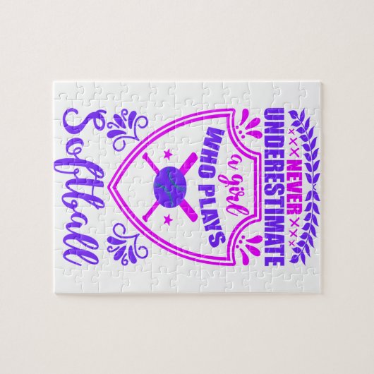 Nooit een meisje onderschatten dat Softball speelt Legpuzzel (Horizontaal)