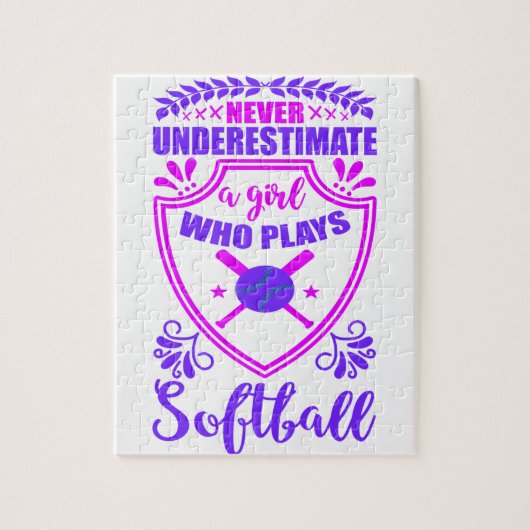 Nooit een meisje onderschatten dat Softball speelt Legpuzzel (Verticaal)