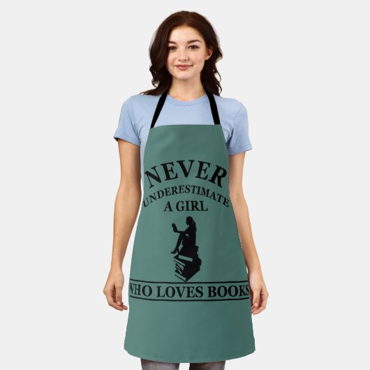 nooit een meisje onderschatten dat van boeken houd schort (Gedragen)