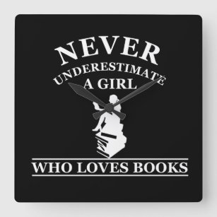 nooit een meisje onderschatten dat van boeken houd vierkante klok