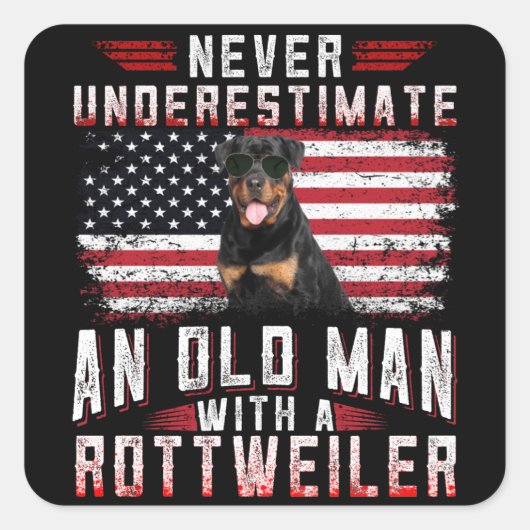 nooit een oud man met een rottweiler onderschatten vierkante sticker (Voorkant)