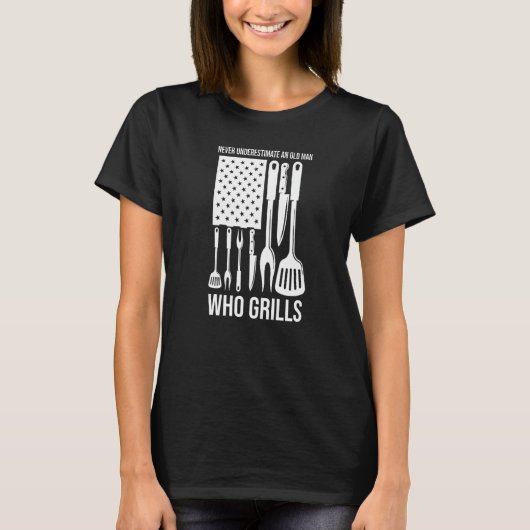 nooit een oud man onderschatten dat grillen t-shirt (Voorkant)