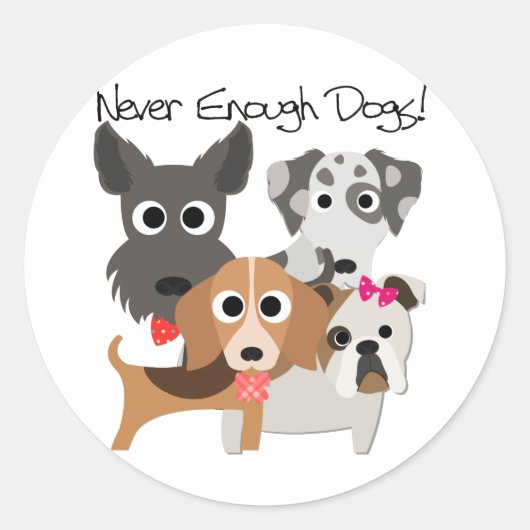 Nooit genoeg honden ronde sticker (Voorkant)