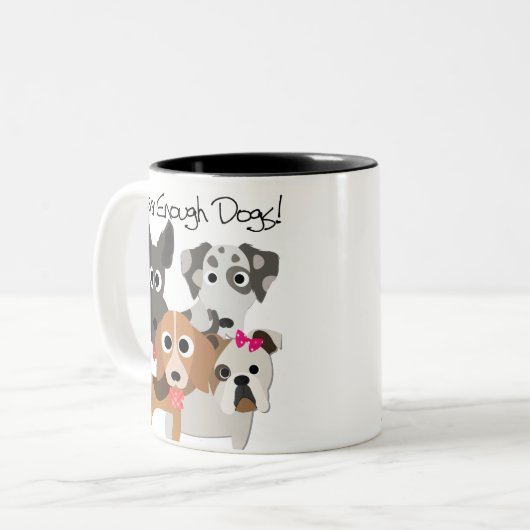 Nooit genoeg honden tweekleurige koffiemok (Voorkant links)