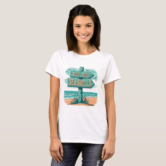 Nooit genoeg Seashells Beach T-shirt (Voorkant volledig)