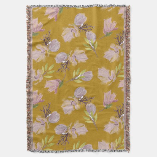 Nooit gestorven gouden bruine Dusty floral Patroon Deken (Voorkant Verticaal)