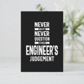 Nooit het oordeel van de ingenieur in twijfel trek RSVP kaartje (Staand voorkant)