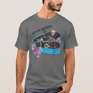 Nooit meer grappige skelet in Coffin Halloween Co T-shirt