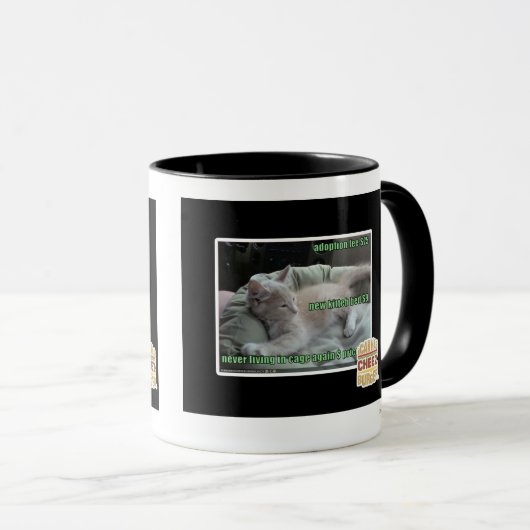 Nooit meer in een kooi leven mok (Voorkant rechts)