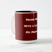 Nooit meer met een luidop. Tekst Tweekleurige Koffiemok (Voorkant links)