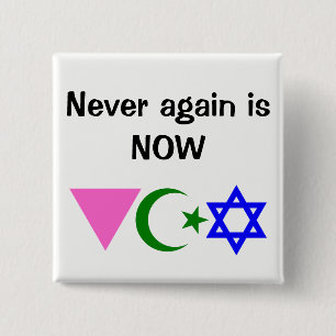 Nooit meer NU. met pictogrammen LGBT ISLAM JEWISH Vierkante Button 5,1 Cm