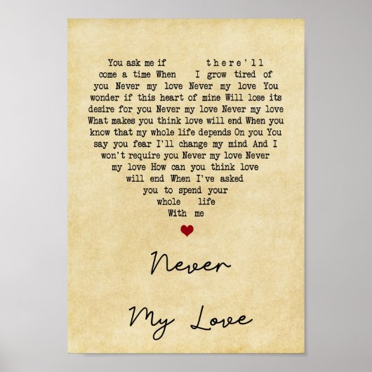 Nooit mijn liefdesliedende hartzong Lyric print (Voorkant)