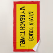 "NOOIT MIJN STRANDHANDDOEK AANRAKEN!" (Zwart, Rood Strandlaken (Voorkant)