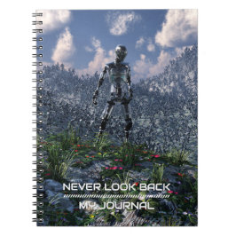Nooit omkijken. Futuristisch landschap met robots Notitieboek