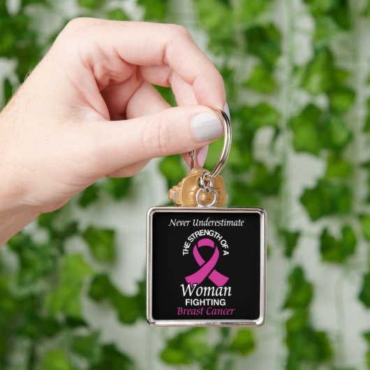 Nooit onderschatten/lint/vrouw.. borstkanker sleutelhanger (Hand)