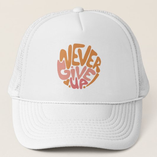 Nooit opgeven - Blush Pink en Sinaasappel Motivati Trucker Pet (Voorkant)