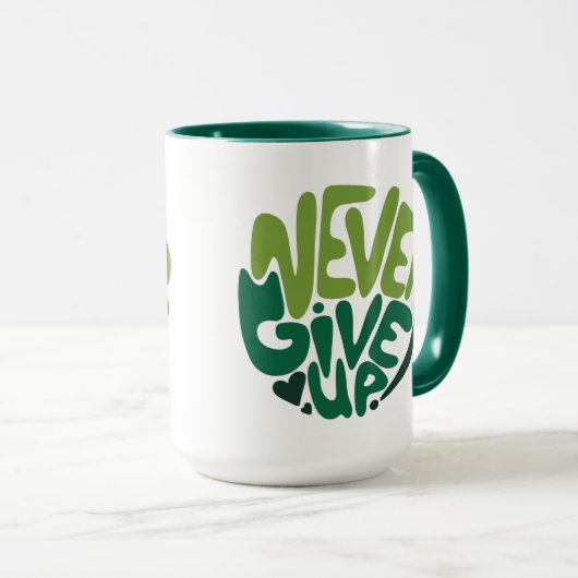 Nooit opgeven - Groene positieve handenbriefing Mok (Voorkant rechts)