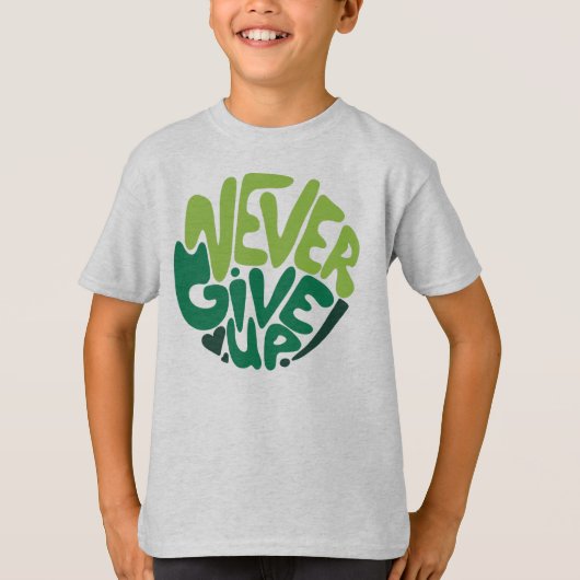 Nooit opgeven - Groene positieve handenbriefing T-shirt (Voorkant)