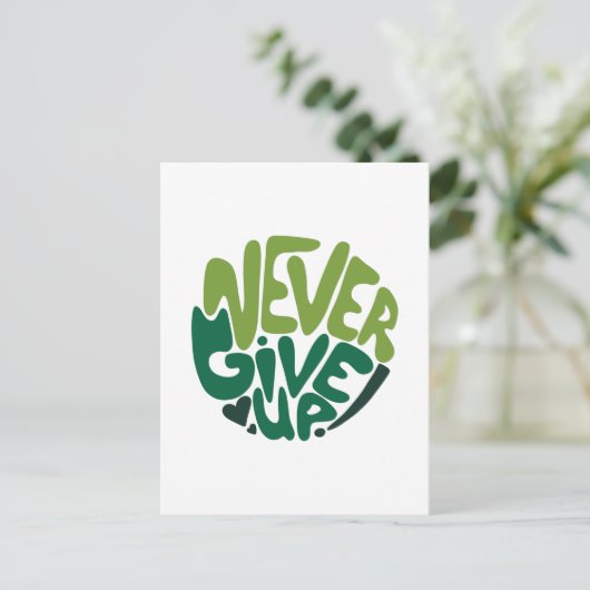 Nooit Opgeven - Groene Positieve Handlettering Briefkaart (Staand voorkant)