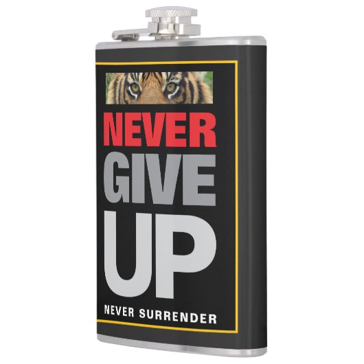 Nooit opgeven Nooit Motivatie citaat inleveren Heupfles (Links)