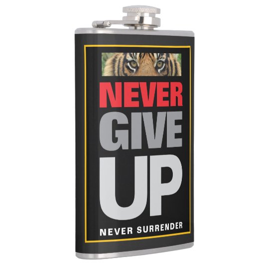 Nooit opgeven Nooit Motivatie citaat inleveren Heupfles (Rechts)