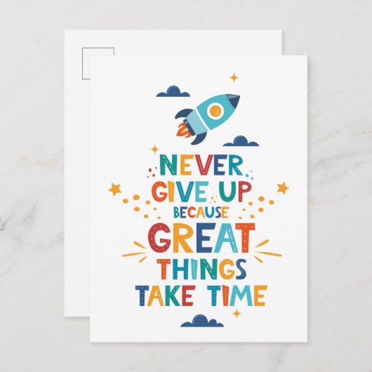 Nooit opgeven omdat het tijd kost briefkaart (Voorkant / Achterkant)