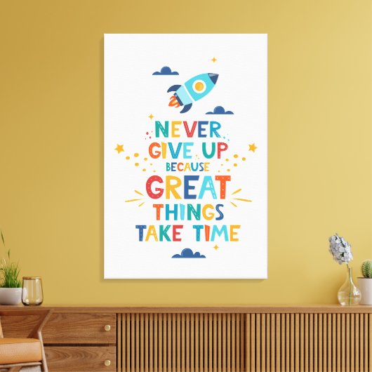 Nooit opgeven omdat het tijd kost canvas afdruk (Insitu (Woonkamer))