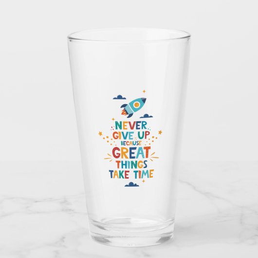 Nooit opgeven omdat het tijd kost glas (Voorkant)